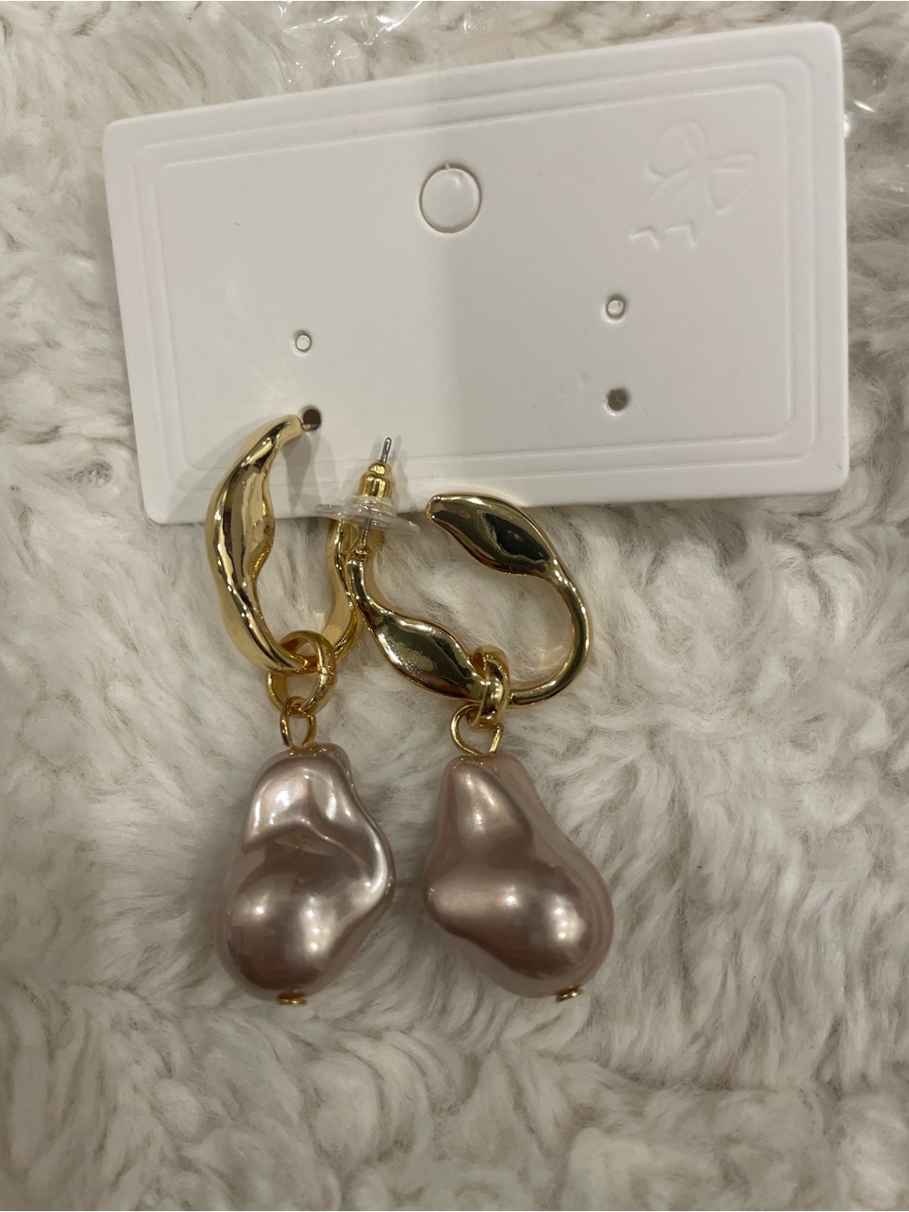 Gold Hoop Earrings with Blush Baroque Pearl Drop